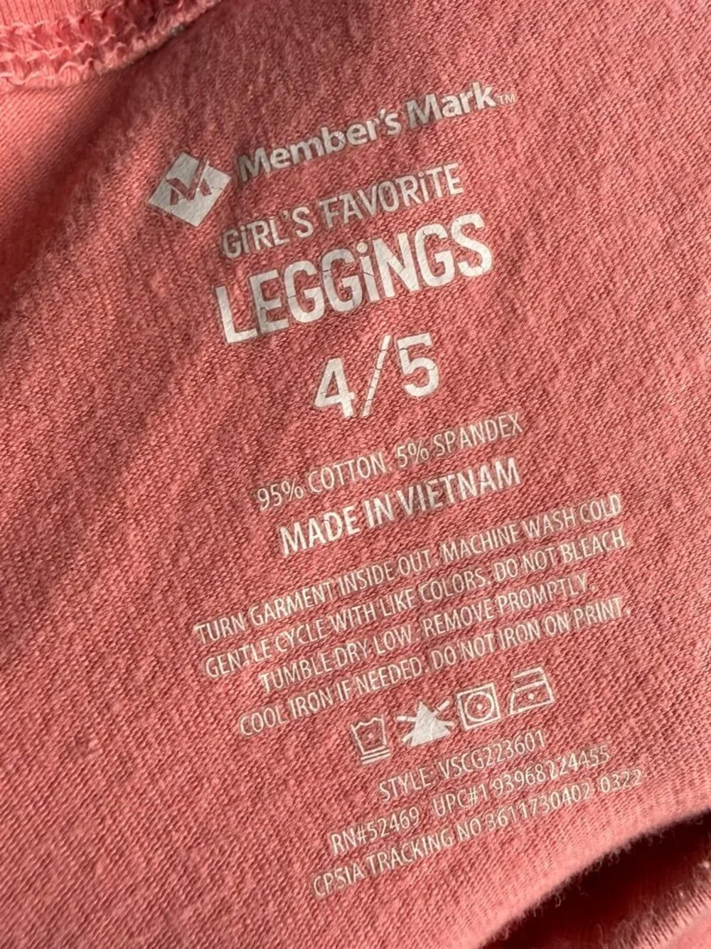 Members Mark Girl's Leggings Pink Stretch Casual Pants Size 4/5 Stains Flaws